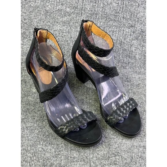 White Mountain Womens 9.5M black Sundown Leather Open Toe Casual Ankle Strap 2" - Picture 8 of 16